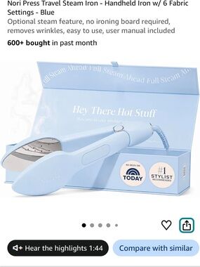 NIB NORI Steam Iron - Portable Handheld Steamer in Light Blu